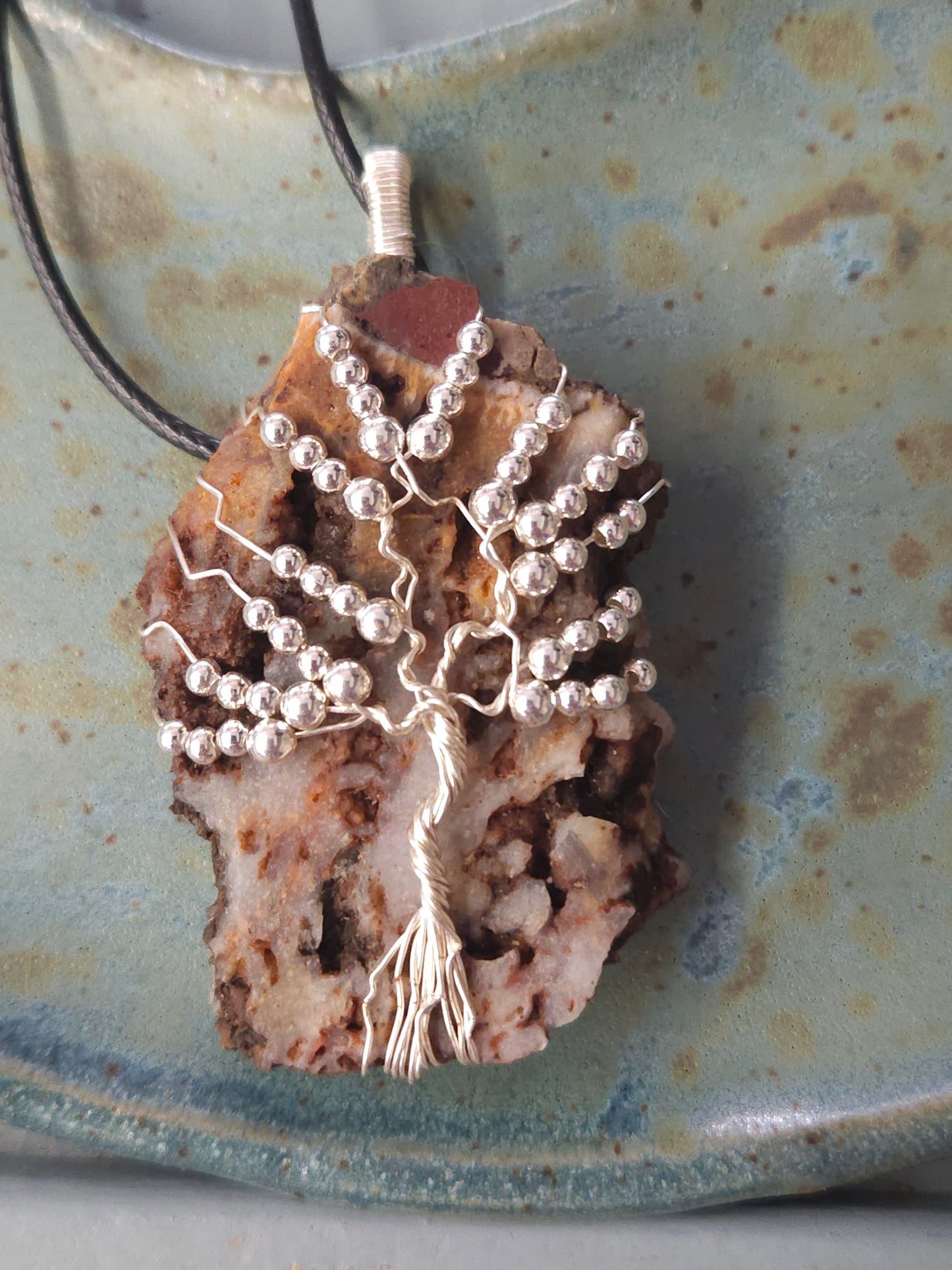 Silver Beaded Tree of Life on Crystalized Stone