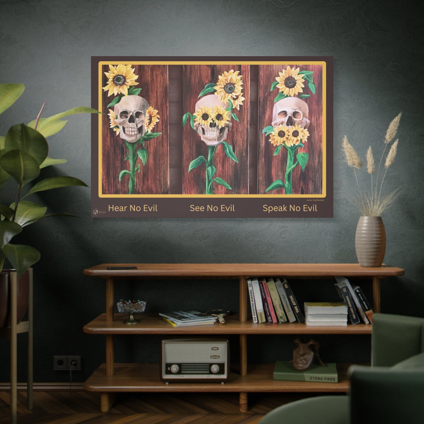 Canvas Wall Art — 'Hear No Evil, See No Evil, Speak No Evil' Sunflower Skull Triptych