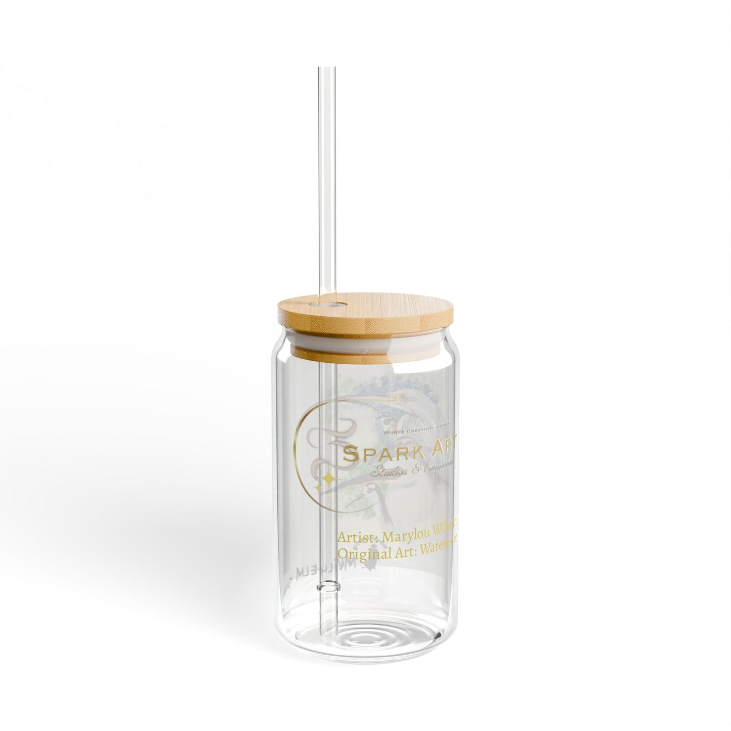 16oz Acrylic Sipper Glass with Bamboo Lid — Colorful Bird Watercolor Design
