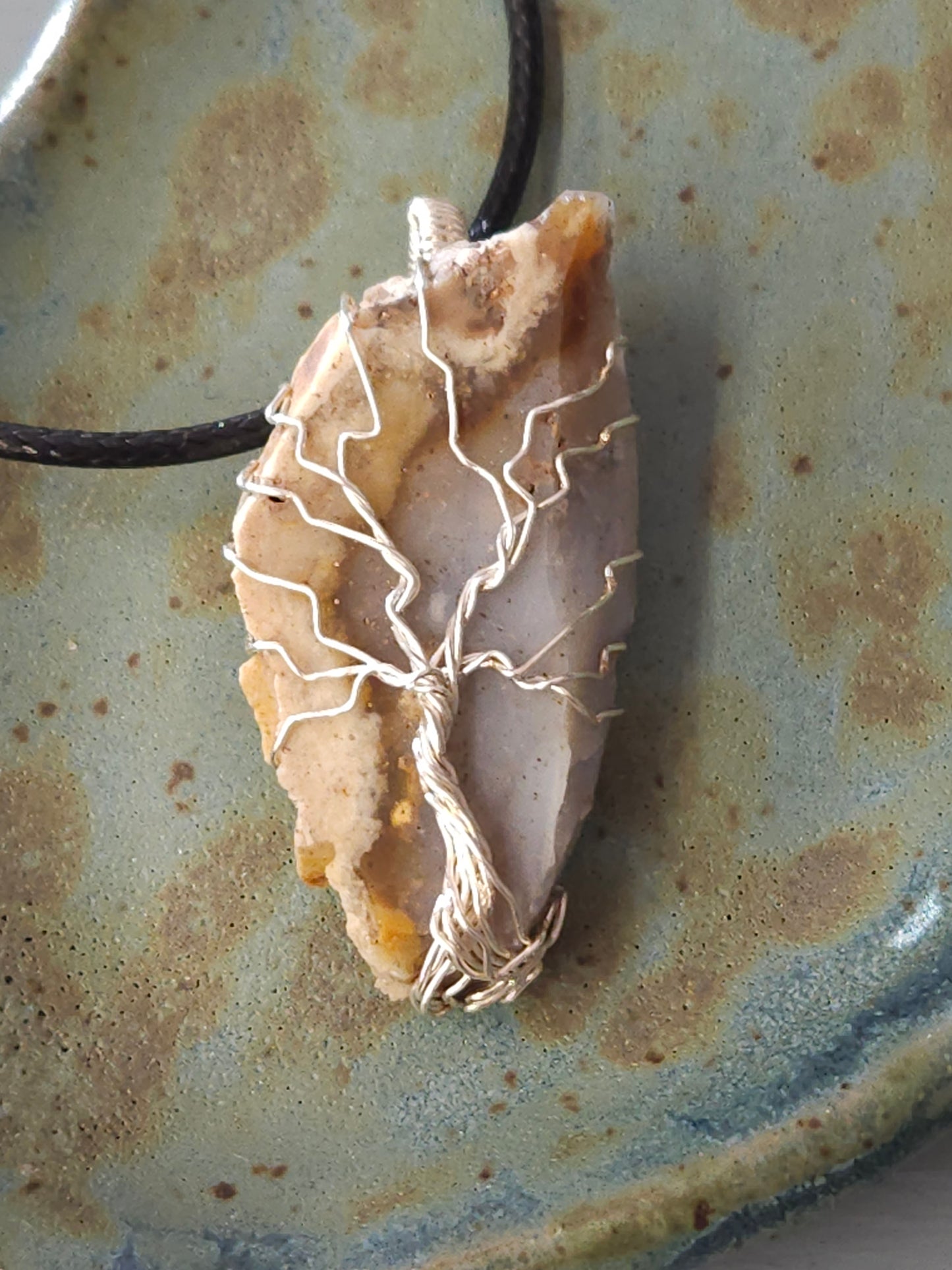 Silver Tree of Life on Oregon Stone w/ Crystal Inlay