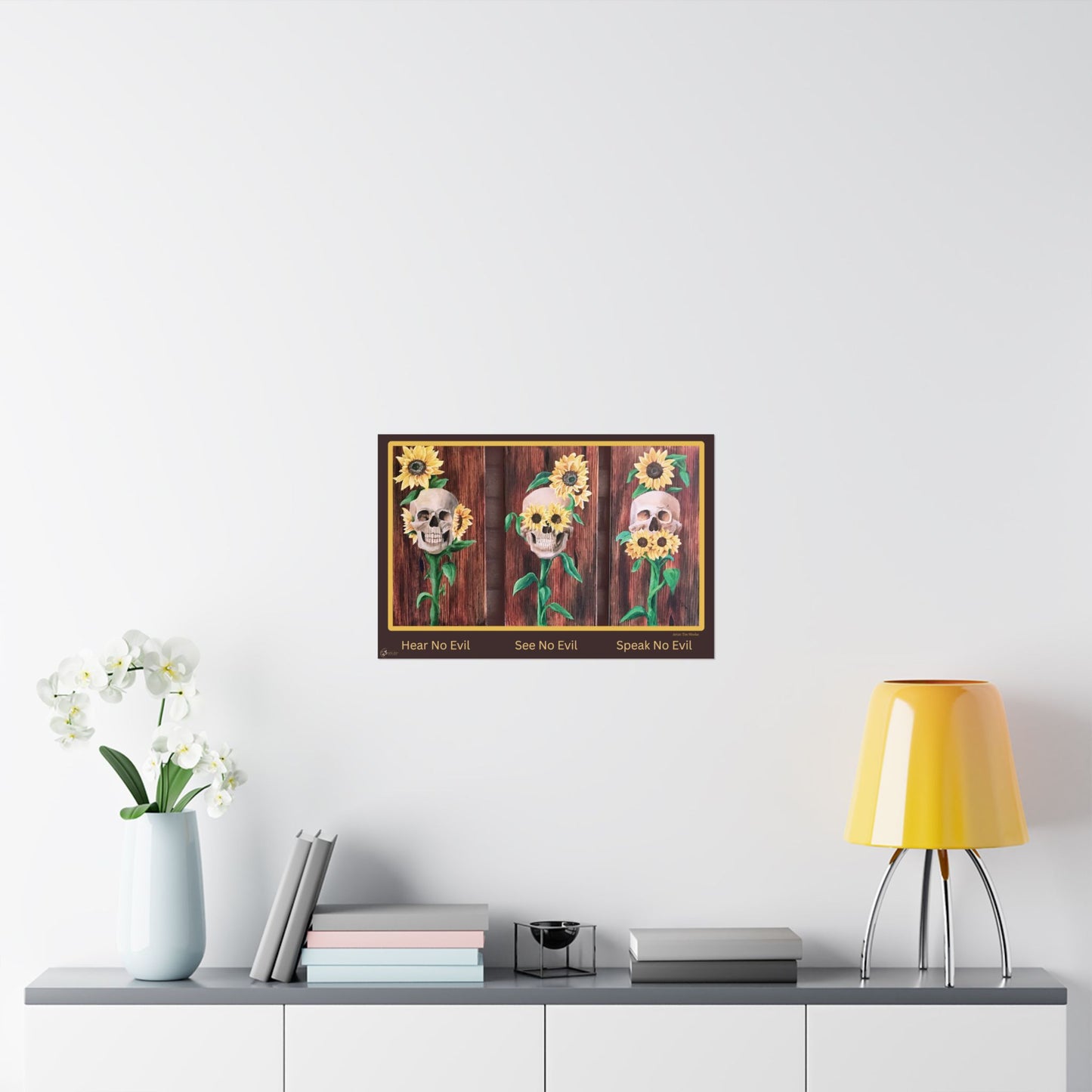 Sunflower Skull Matte Poster — "Hear No Evil, See No Evil, Speak No Evil"