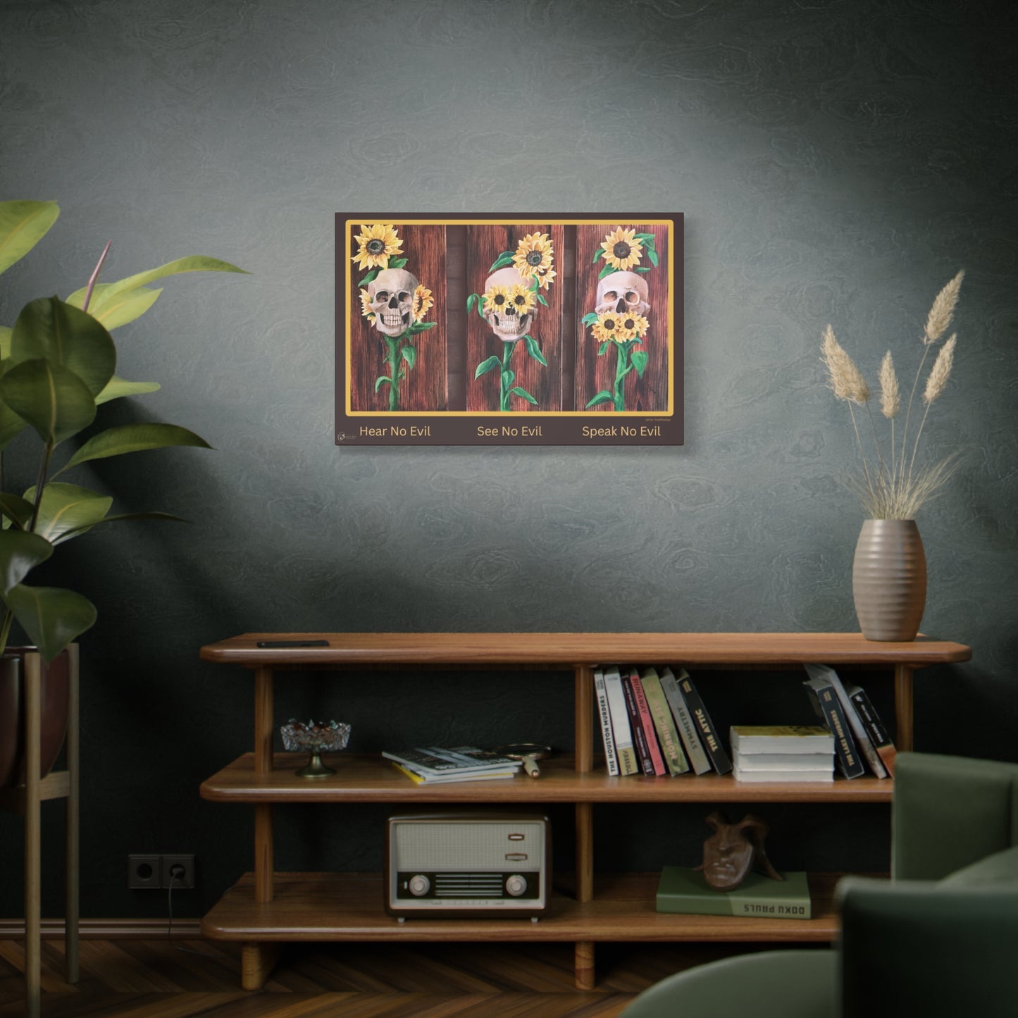 Canvas Wall Art — 'Hear No Evil, See No Evil, Speak No Evil' Sunflower Skull Triptych
