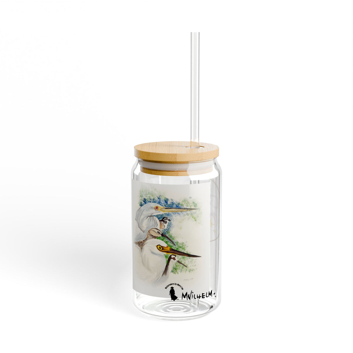 16oz Acrylic Sipper Glass with Bamboo Lid — Colorful Bird Watercolor Design
