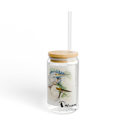 16oz Acrylic Sipper Glass with Bamboo Lid — Colorful Bird Watercolor Design