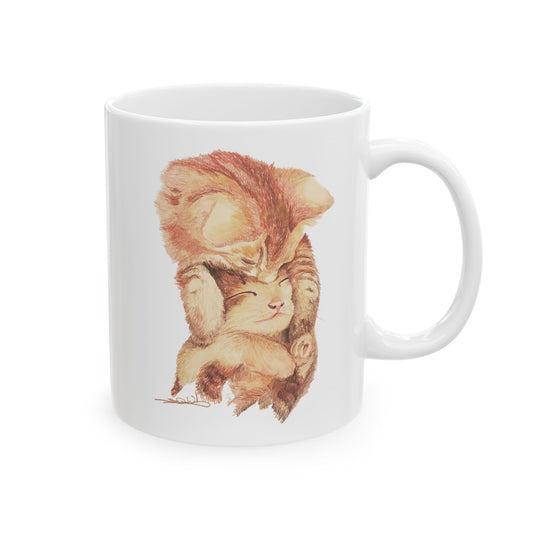 Cat Art Ceramic Mug — Whimsical Mushroom Illustration Coffee Cup (11oz, 15oz)