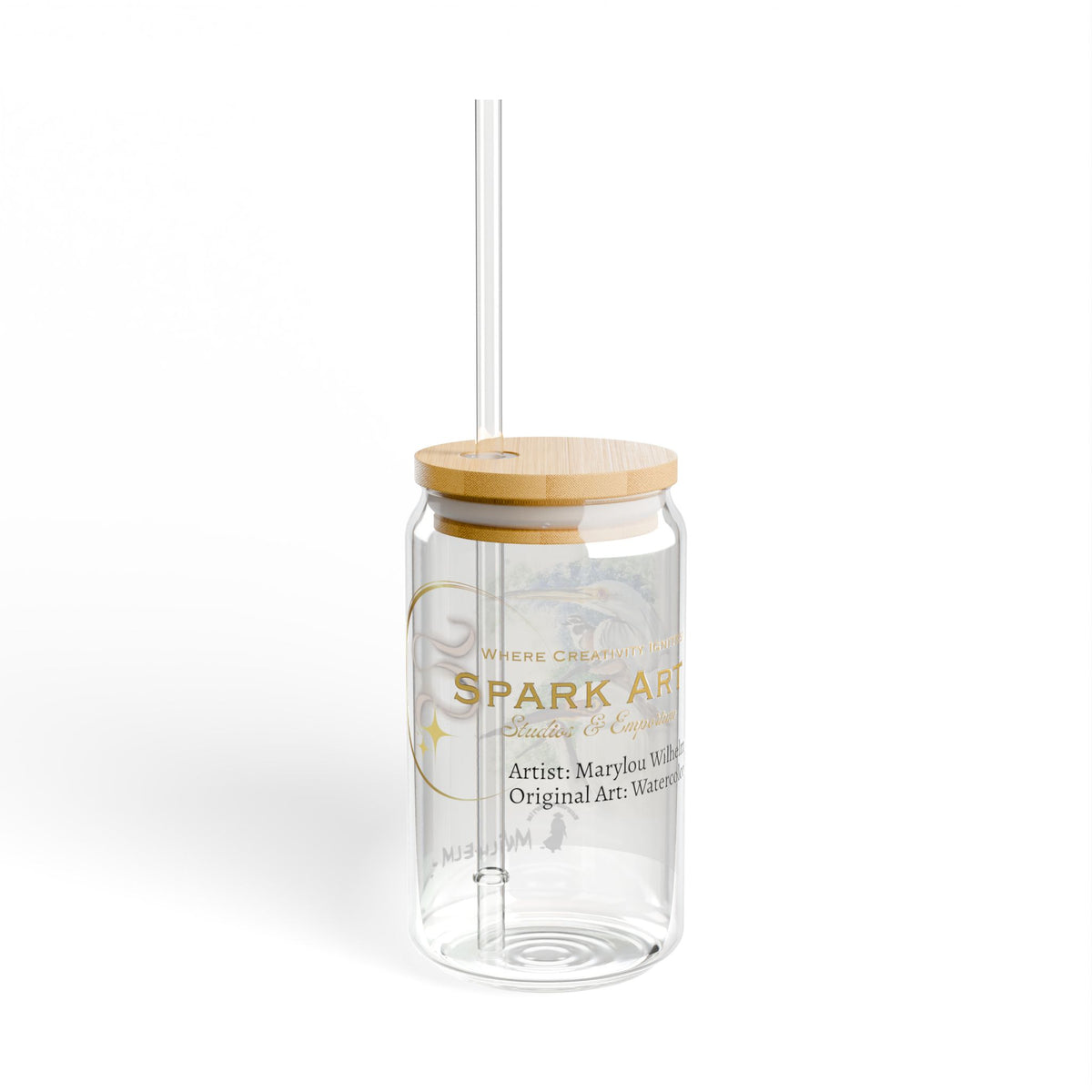 16oz Acrylic Sipper Glass with Bamboo Lid — Colorful Bird Watercolor Design