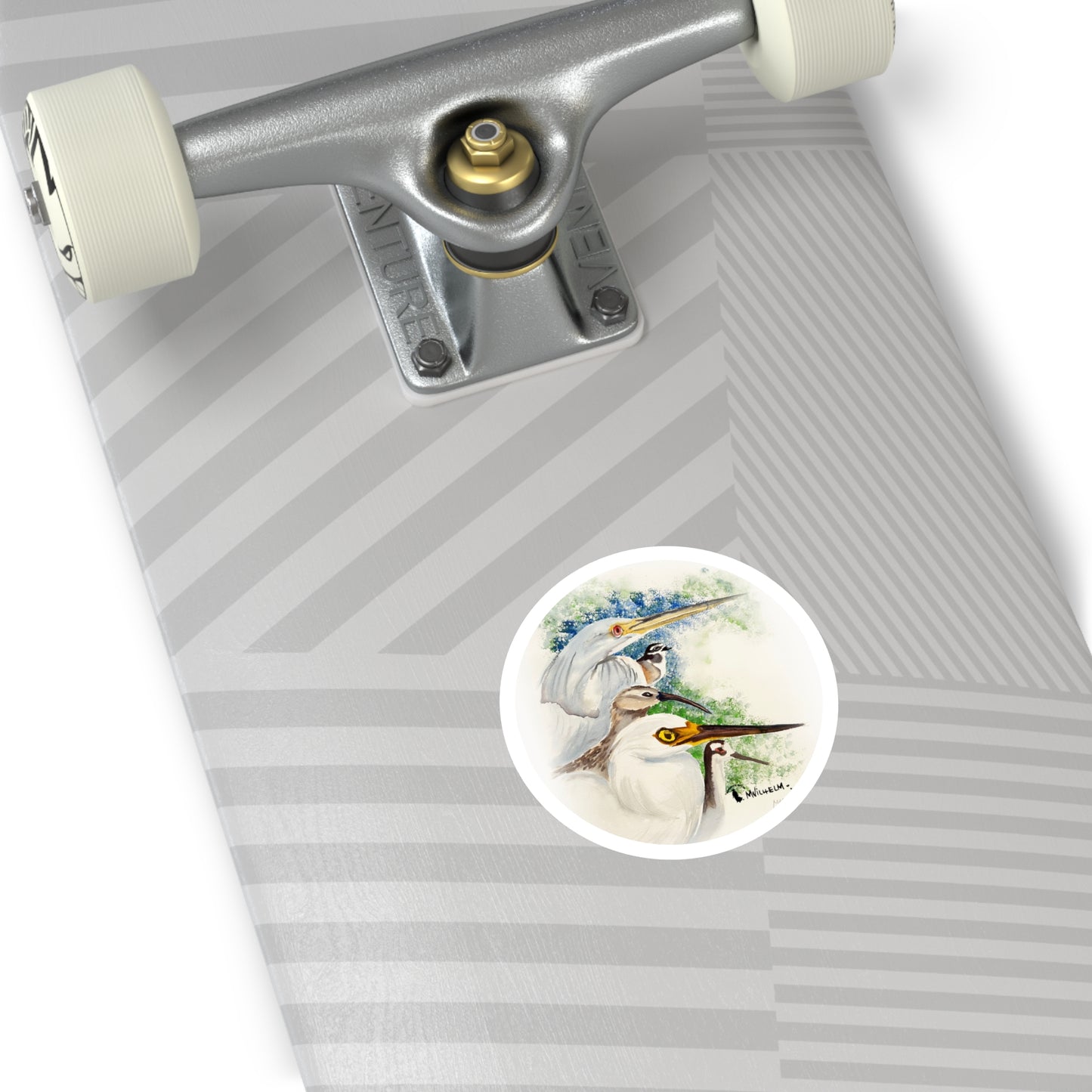 Heron & Shorebird Round Sticker — Watercolor Egret Trio Outdoor/Indoor Decal