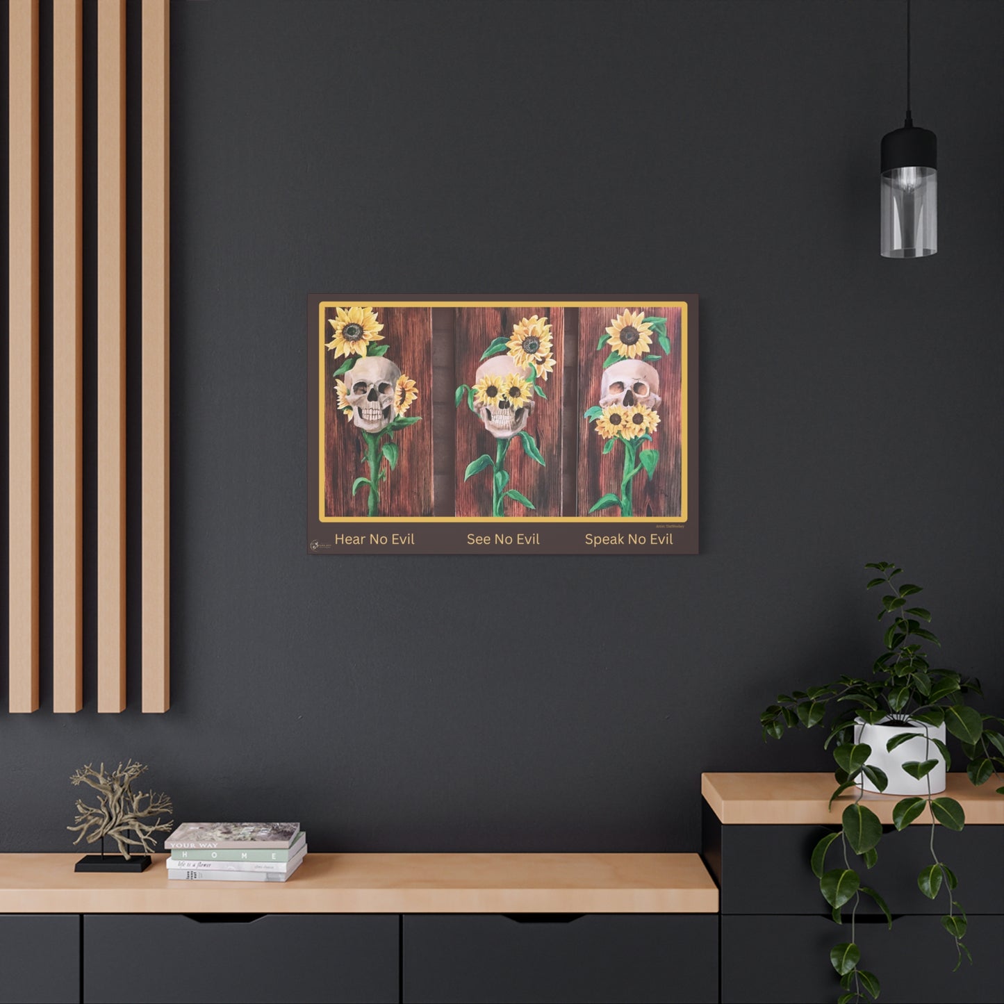 Canvas Wall Art — 'Hear No Evil, See No Evil, Speak No Evil' Sunflower Skull Triptych