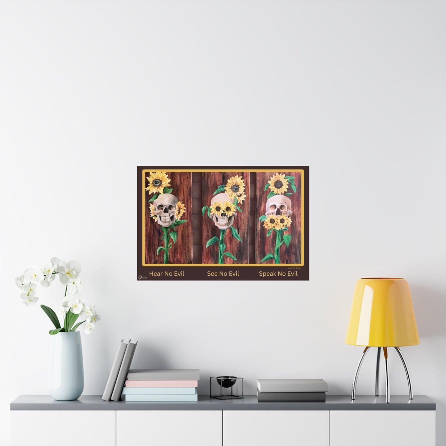 Sunflower Skull Matte Poster — "Hear No Evil, See No Evil, Speak No Evil"