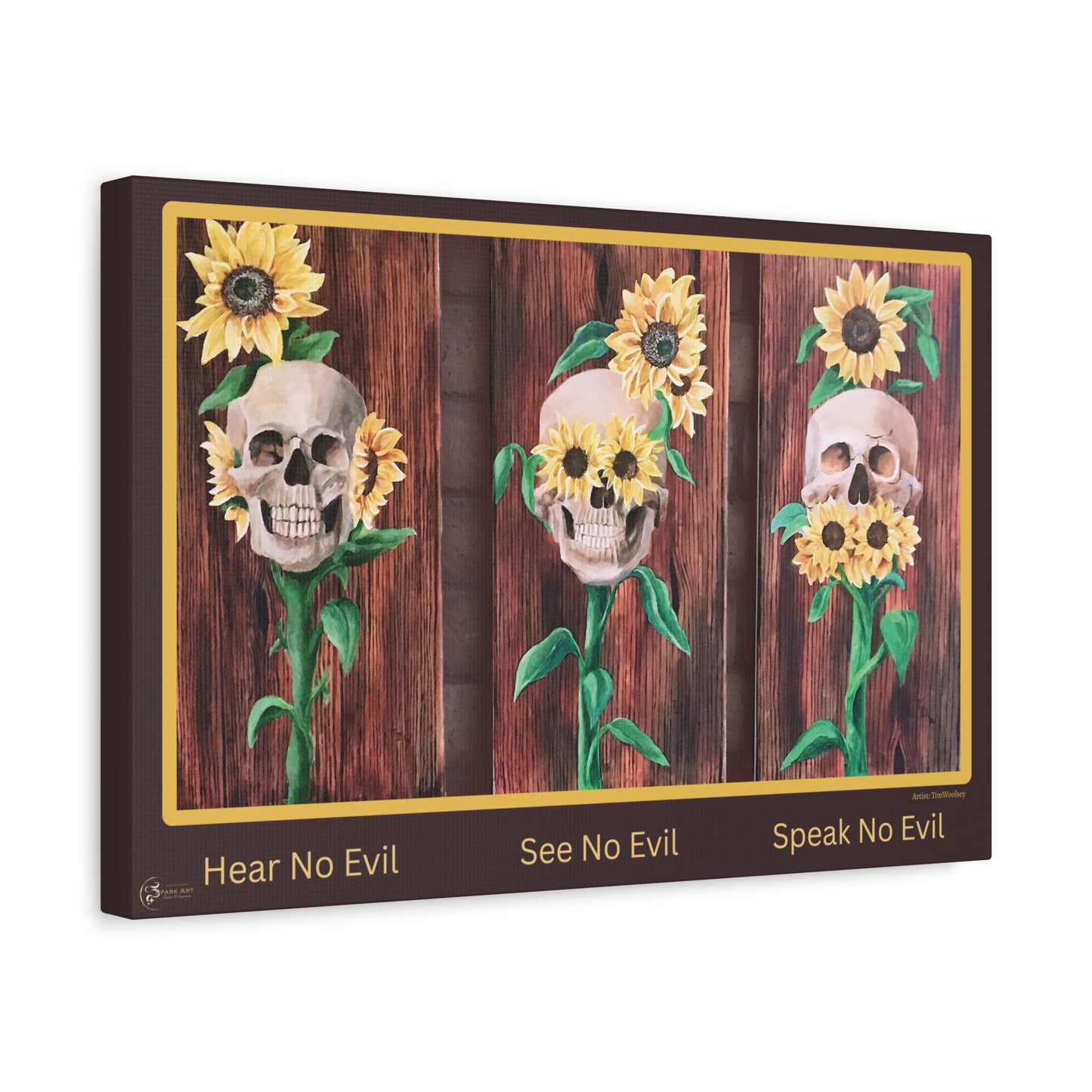 Canvas Wall Art — 'Hear No Evil, See No Evil, Speak No Evil' Sunflower Skull Triptych