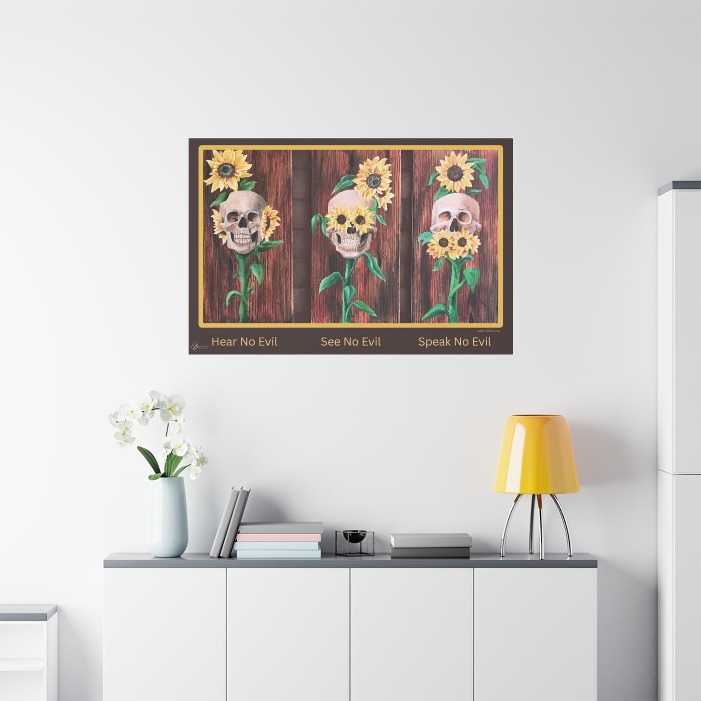 Canvas Wall Art — 'Hear No Evil, See No Evil, Speak No Evil' Sunflower Skull Triptych