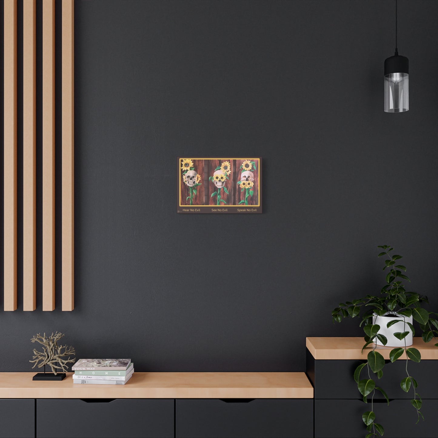 Canvas Wall Art — 'Hear No Evil, See No Evil, Speak No Evil' Sunflower Skull Triptych
