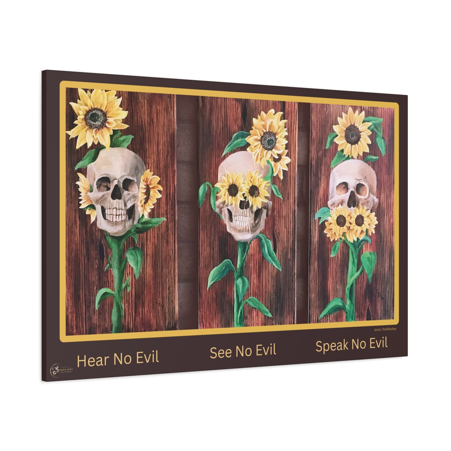 Canvas Wall Art — 'Hear No Evil, See No Evil, Speak No Evil' Sunflower Skull Triptych