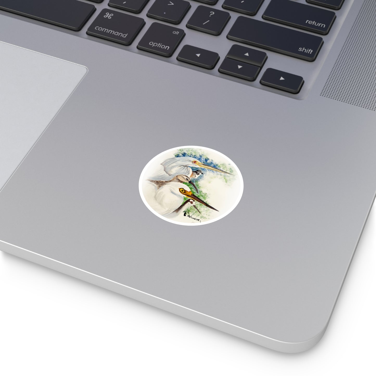 Heron & Shorebird Round Sticker — Watercolor Egret Trio Outdoor/Indoor Decal