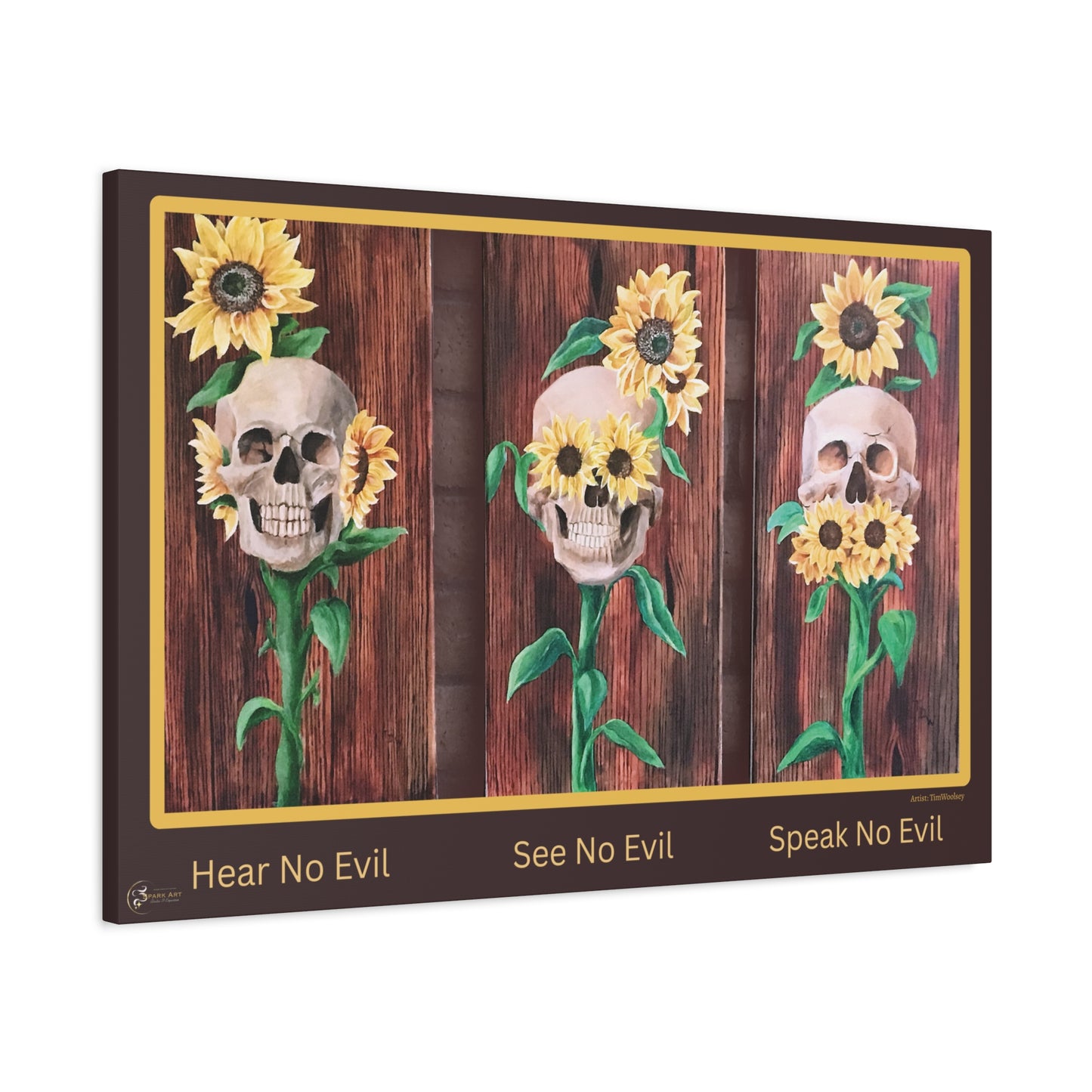 Canvas Wall Art — 'Hear No Evil, See No Evil, Speak No Evil' Sunflower Skull Triptych