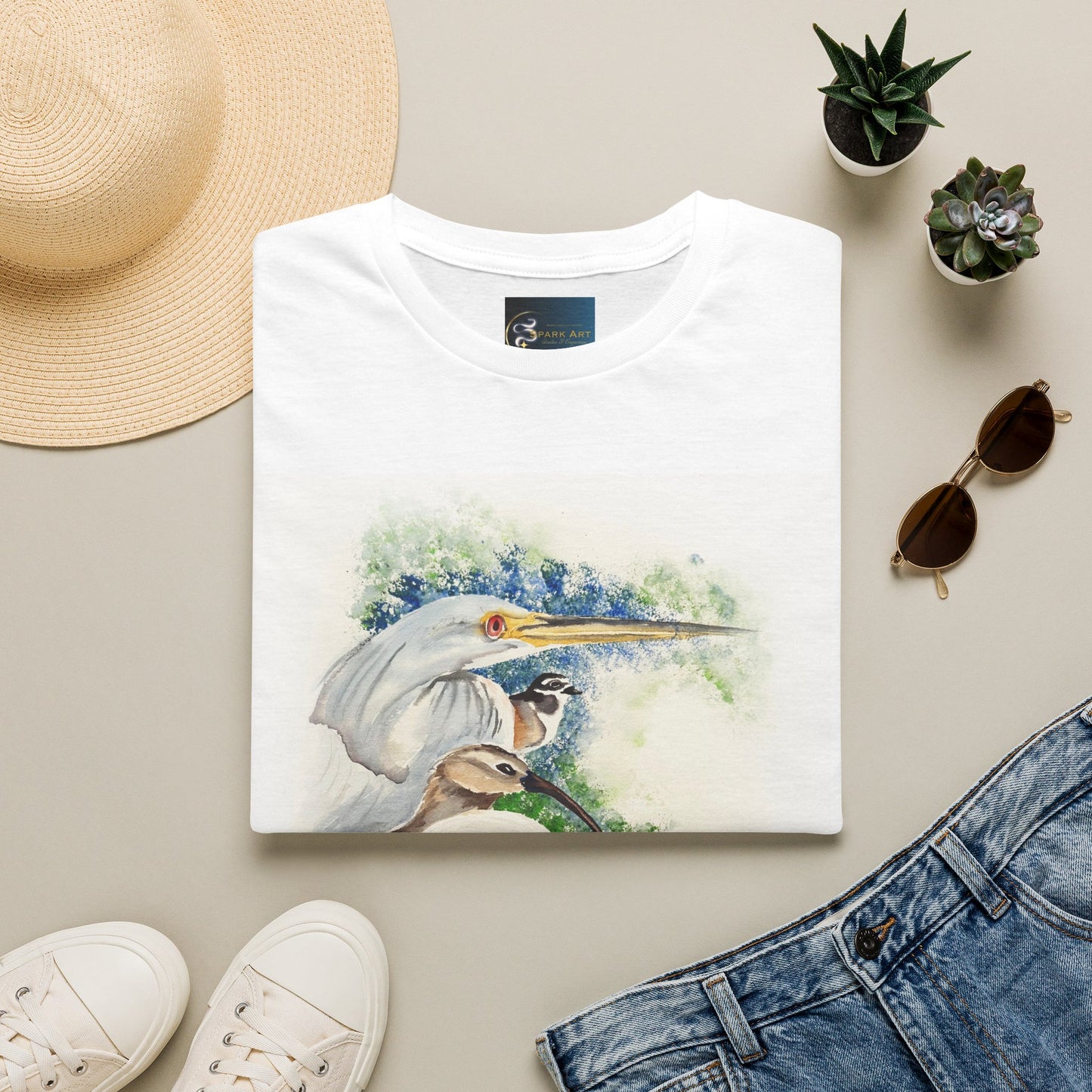 Heron Watercolor T-Shirt — Elegant Bird Art Tee