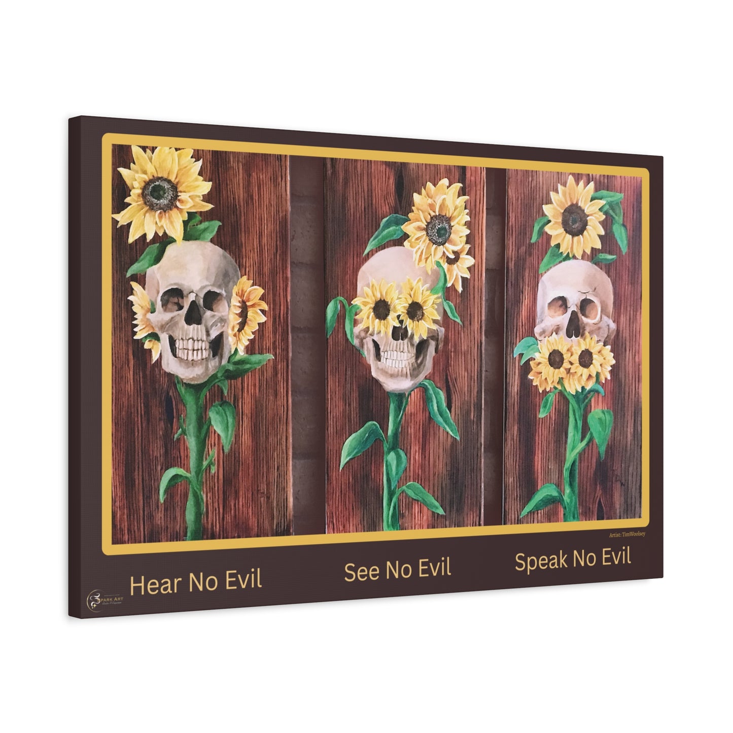 Canvas Wall Art — 'Hear No Evil, See No Evil, Speak No Evil' Sunflower Skull Triptych
