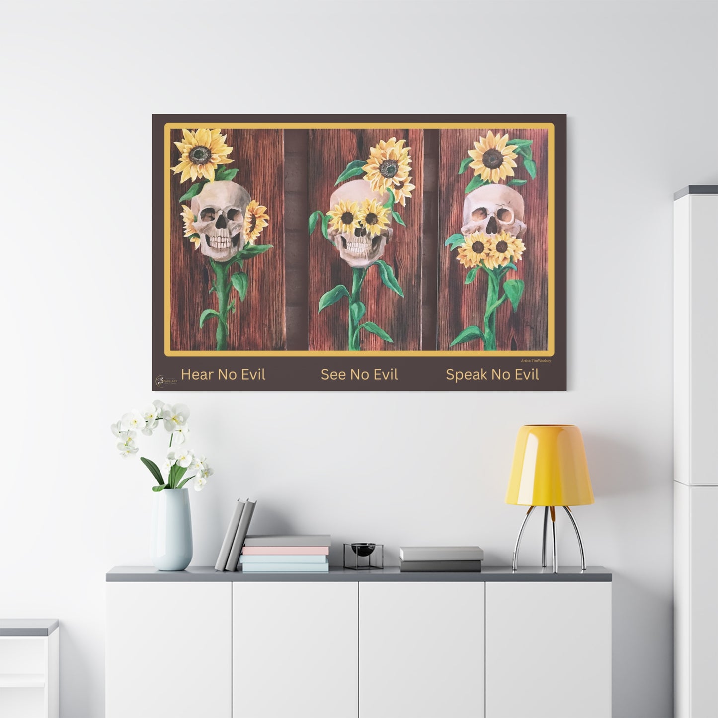 Canvas Wall Art — 'Hear No Evil, See No Evil, Speak No Evil' Sunflower Skull Triptych