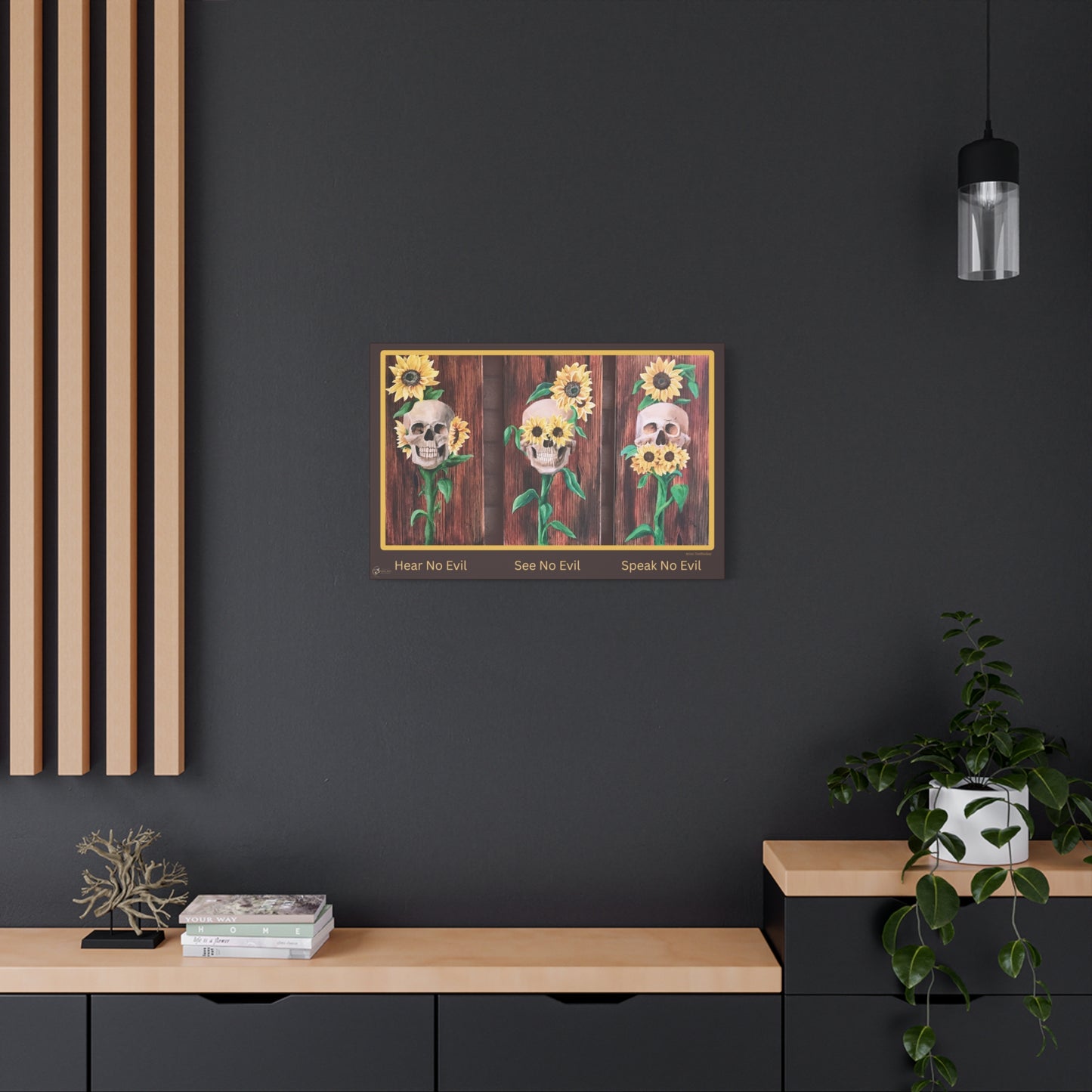 Canvas Wall Art — 'Hear No Evil, See No Evil, Speak No Evil' Sunflower Skull Triptych