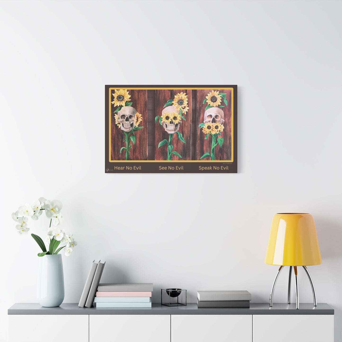 Canvas Wall Art — 'Hear No Evil, See No Evil, Speak No Evil' Sunflower Skull Triptych