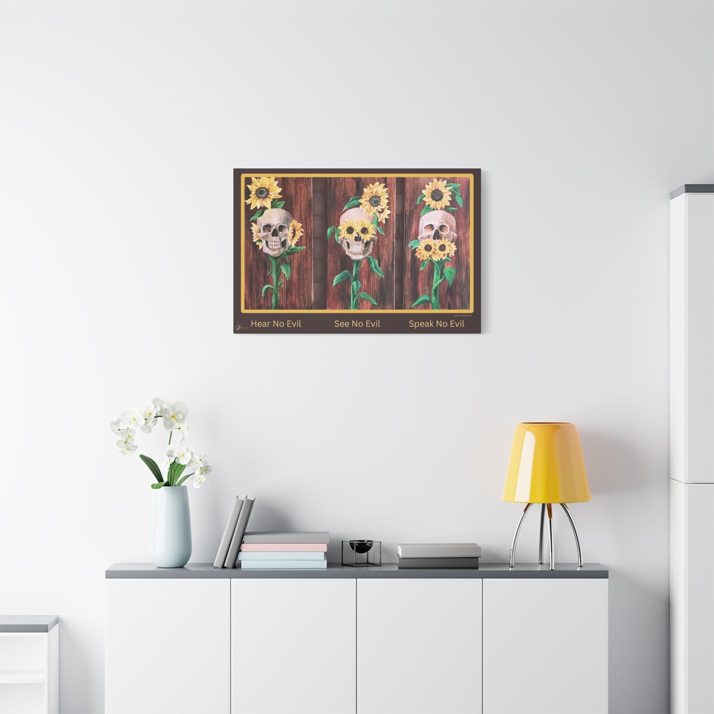 Canvas Wall Art — 'Hear No Evil, See No Evil, Speak No Evil' Sunflower Skull Triptych