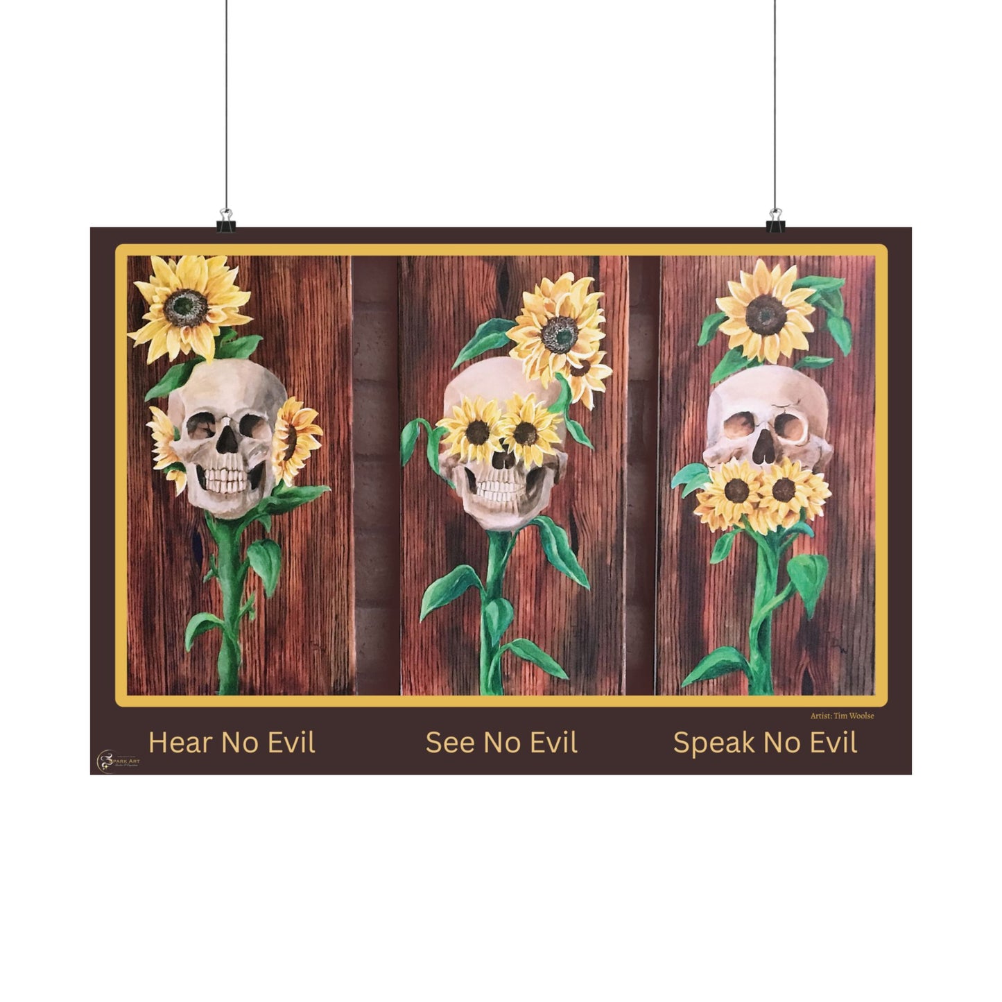 Sunflower Skull Matte Poster — "Hear No Evil, See No Evil, Speak No Evil"