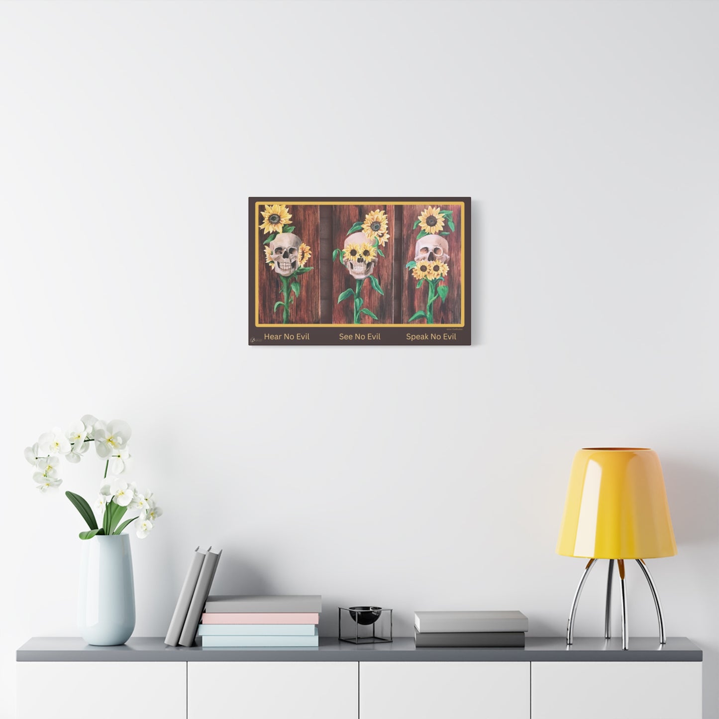 Canvas Wall Art — 'Hear No Evil, See No Evil, Speak No Evil' Sunflower Skull Triptych