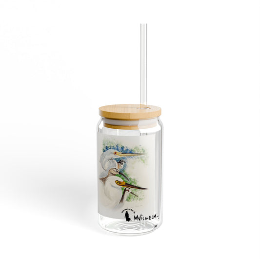 16oz Acrylic Sipper Glass with Bamboo Lid — Colorful Bird Watercolor Design
