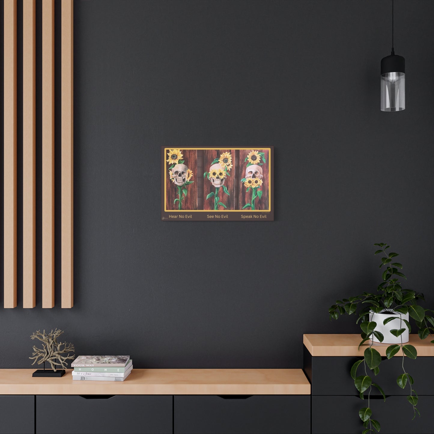 Canvas Wall Art — 'Hear No Evil, See No Evil, Speak No Evil' Sunflower Skull Triptych