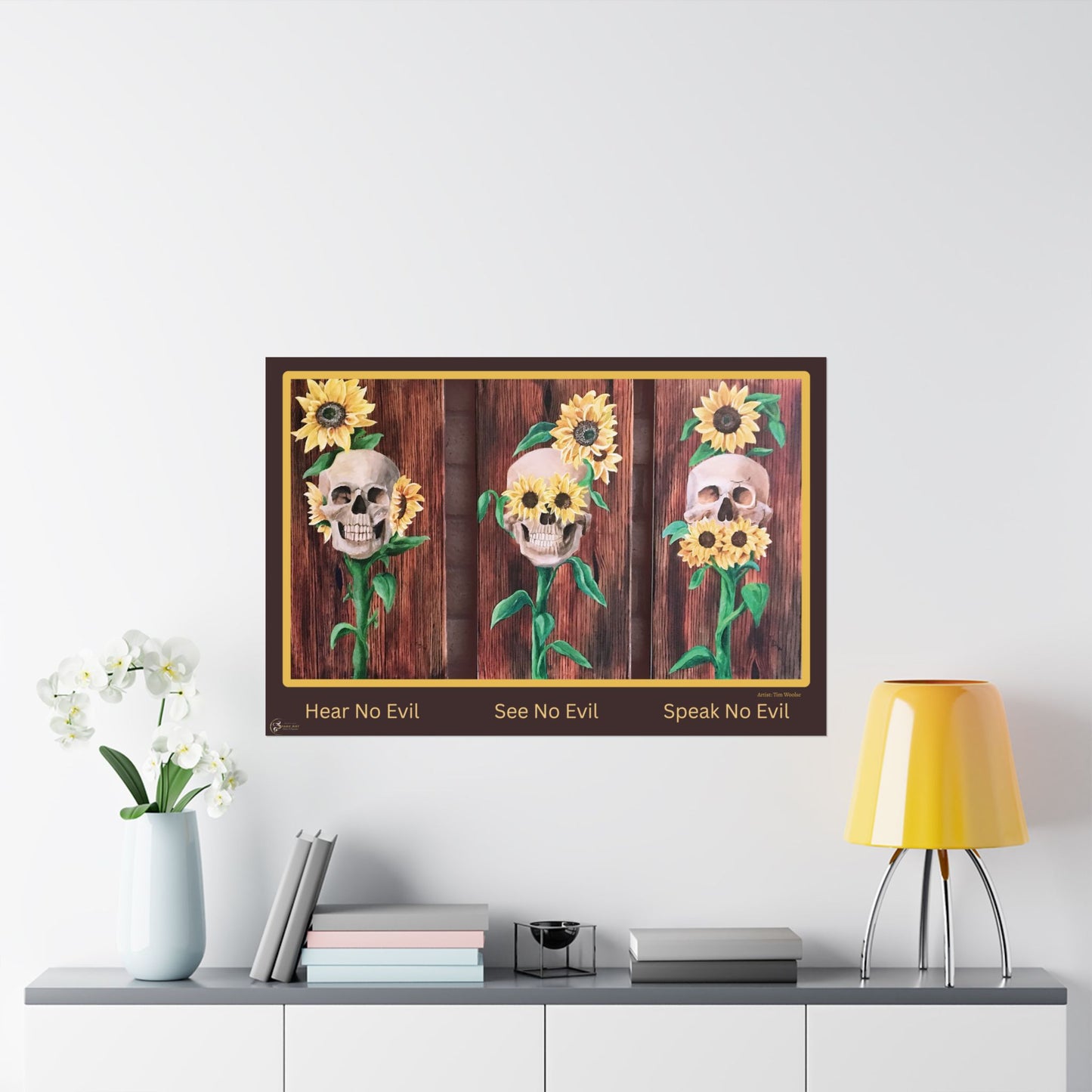 Sunflower Skull Matte Poster — "Hear No Evil, See No Evil, Speak No Evil"