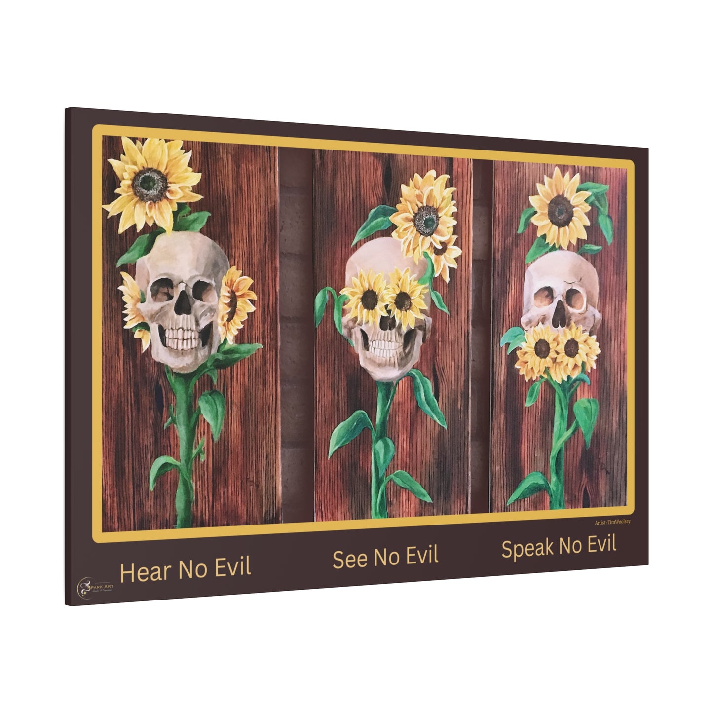 Canvas Wall Art — 'Hear No Evil, See No Evil, Speak No Evil' Sunflower Skull Triptych