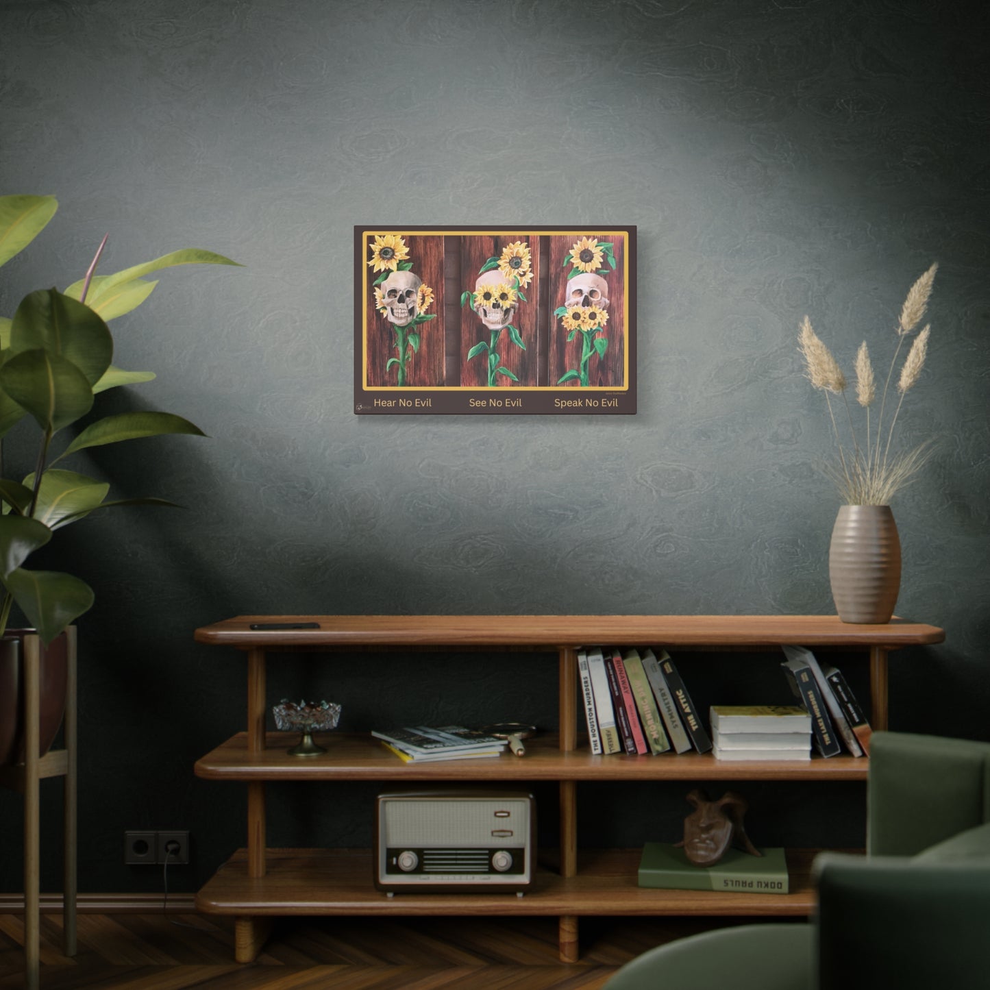 Canvas Wall Art — 'Hear No Evil, See No Evil, Speak No Evil' Sunflower Skull Triptych