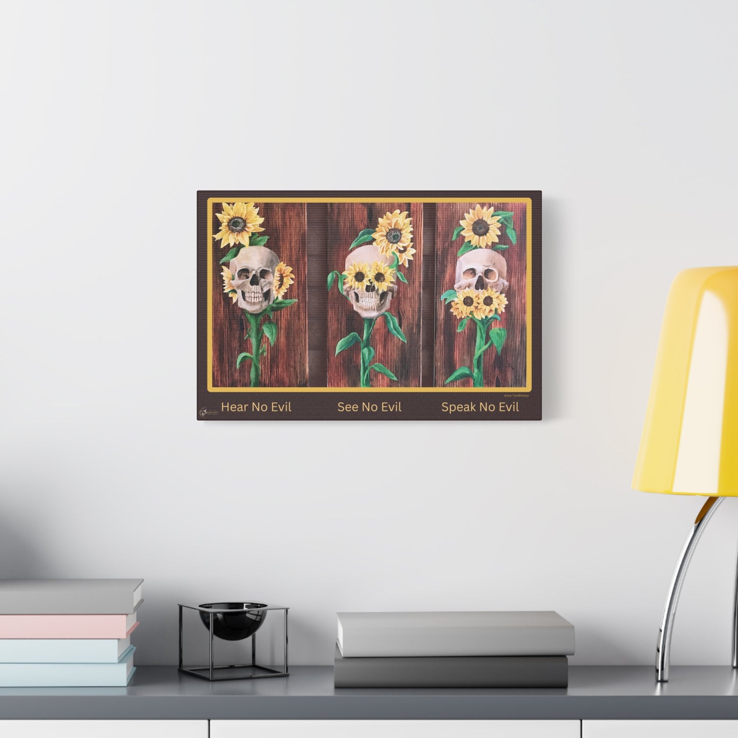 Canvas Wall Art — 'Hear No Evil, See No Evil, Speak No Evil' Sunflower Skull Triptych
