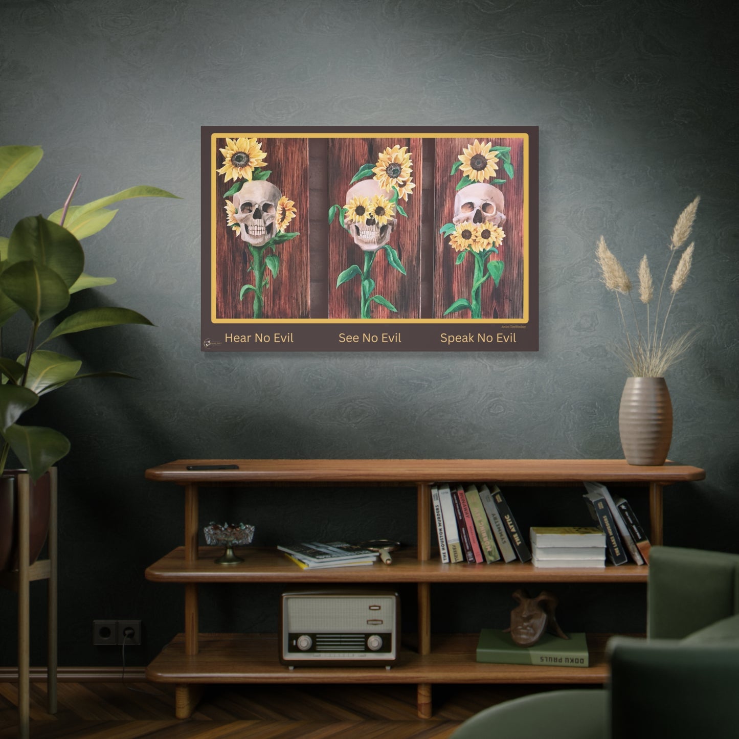 Canvas Wall Art — 'Hear No Evil, See No Evil, Speak No Evil' Sunflower Skull Triptych