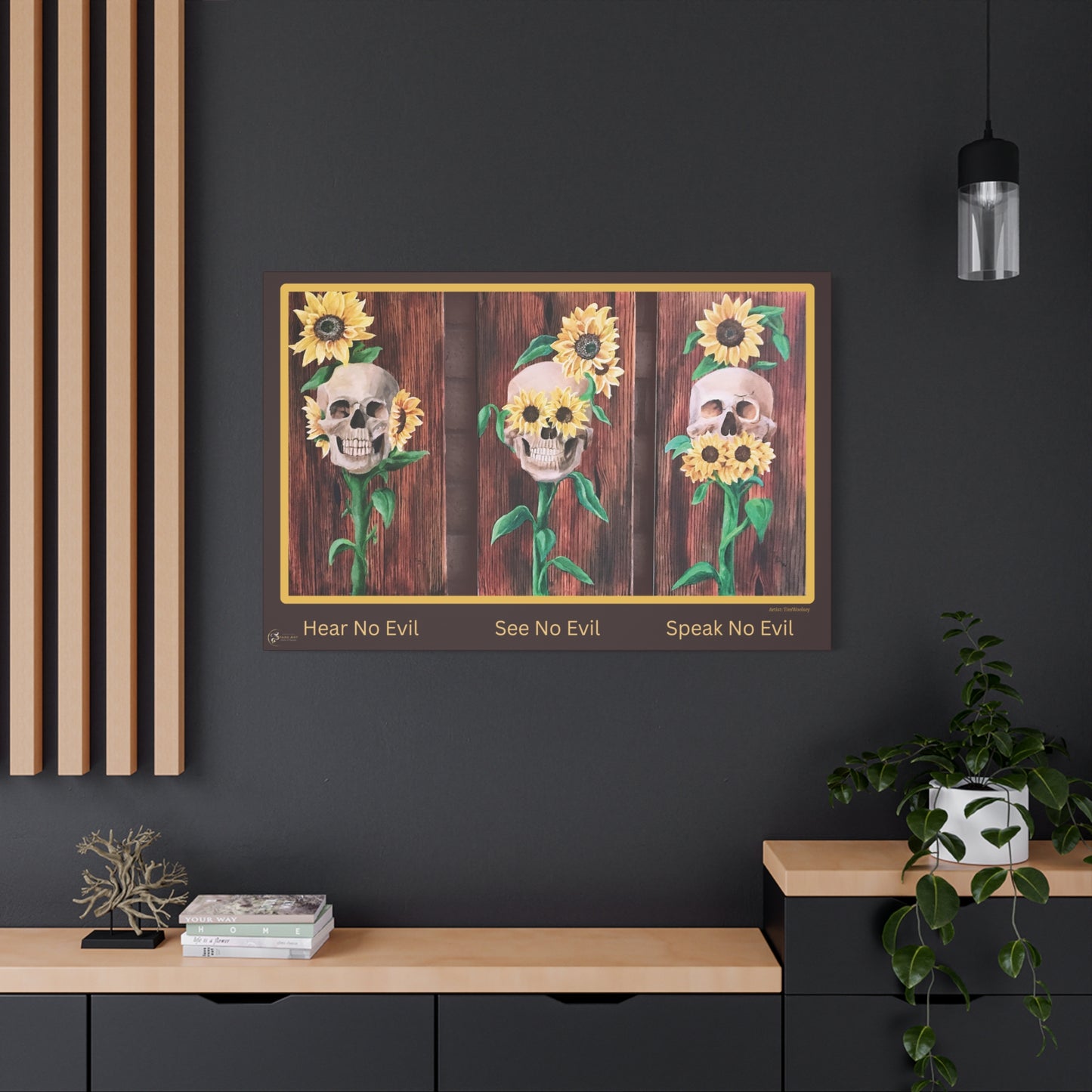 Canvas Wall Art — 'Hear No Evil, See No Evil, Speak No Evil' Sunflower Skull Triptych