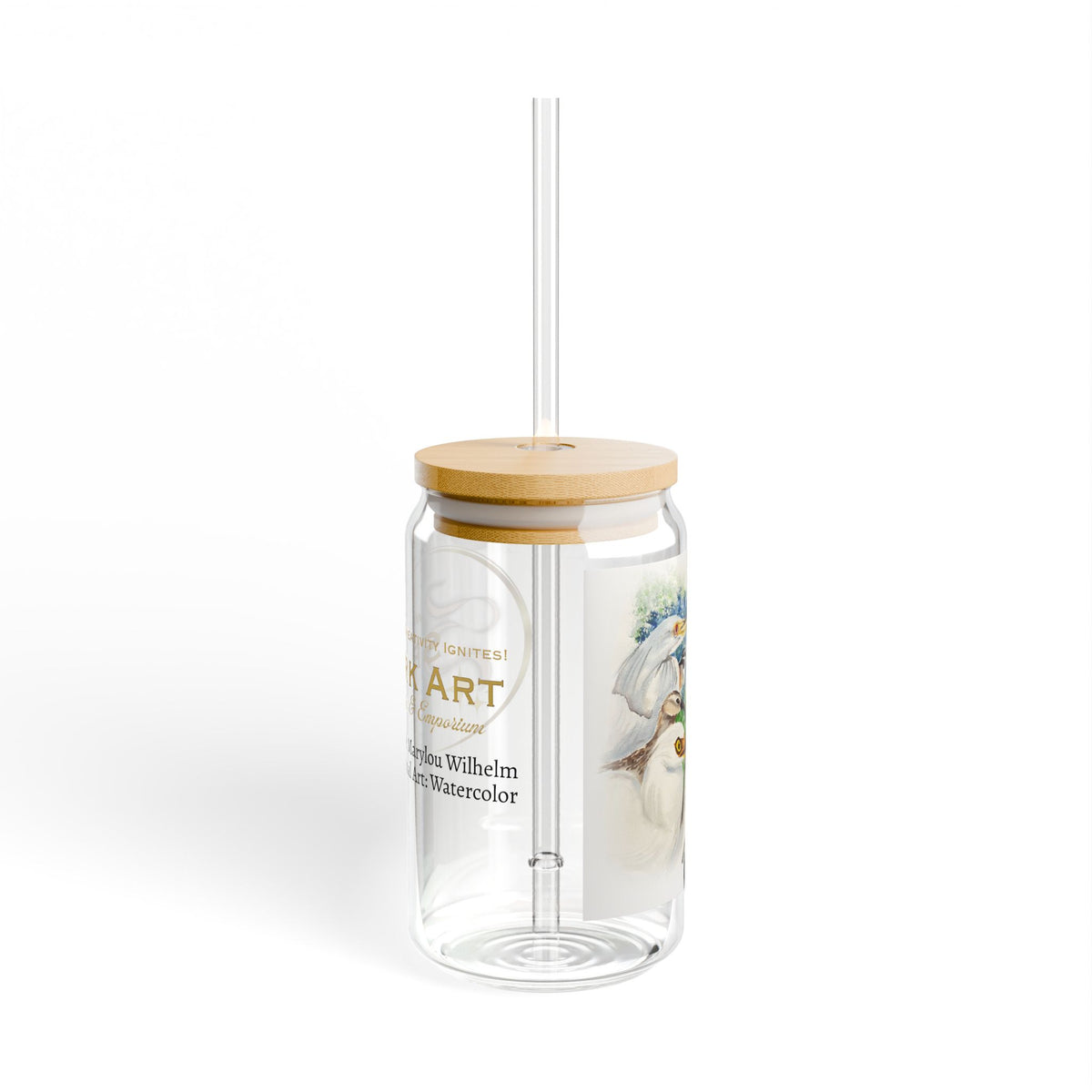 16oz Acrylic Sipper Glass with Bamboo Lid — Colorful Bird Watercolor Design